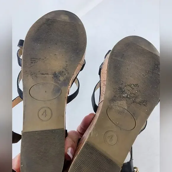 Stevies Black Cork Wedge Sandals Strappy Low Platform Wedge Women's Gift Size 4 - Picture 7 of 8